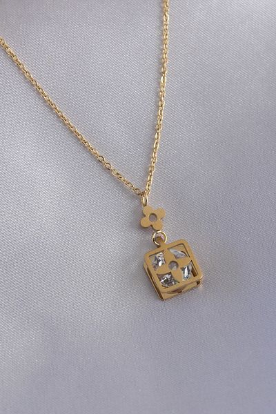 Clariss 316L Steel Gold Color Flower Figure Zircon Stone Detail Women's Necklace