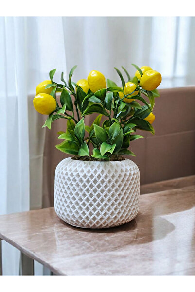 zanfagroup Beton Saksıda Yapay Limon Ağacı Örgü Model 24 cm 3 Dal