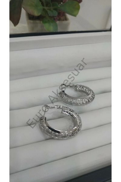 stainless steell Silver Lace Cambered Steel Hoop Earrings