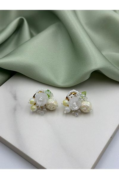 Lumiera White Pearl Detailed Floral Design Earrings