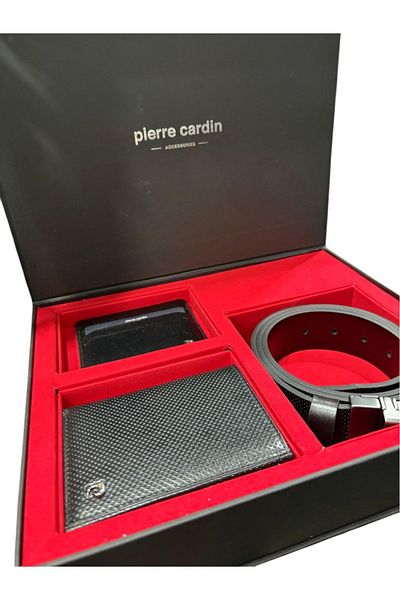 Pierre Cardin Men's 100% Leather Belt Wallet 3-Piece Sports Set Suit R.O.Z.1.4.E.L.T.