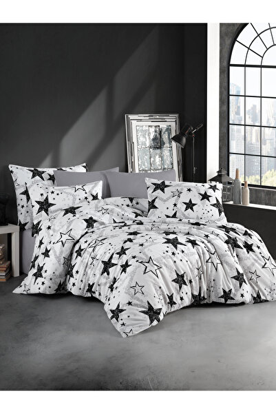 NazeninHome طقم غطاء لحاف رانفورس ستيلا أسود مزدوج مصنوع من القطن بنسبة 100%