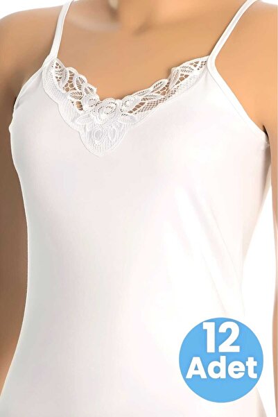 Uniquetrenders Жіночий бавовняний майка з бретельками та мереживом, 12 штук