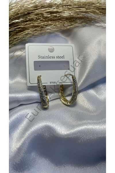 stainless steell Gold Stone Detailed Steel Earrings