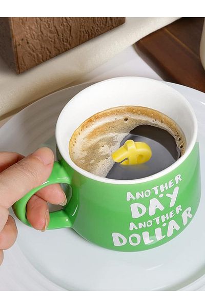 MUKKO HOME Green Porcelain Mug 350ml Dollar Icon Motivation