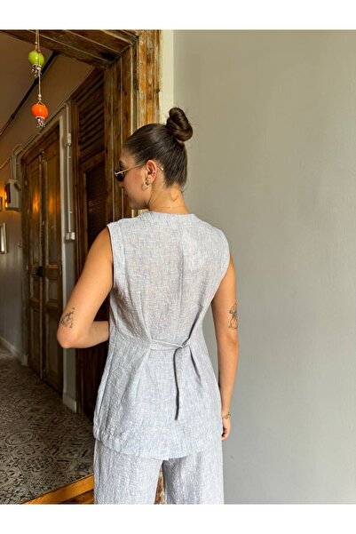 POİSE Linen Flared Fabric Vest Pants Set