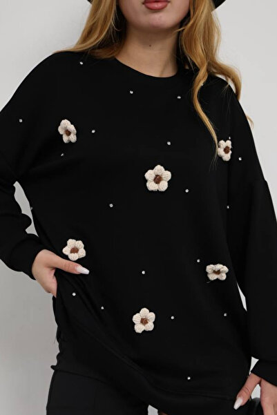 mefru Ženska tunika okrugla kragna sa detaljima u obliku cveća i perli