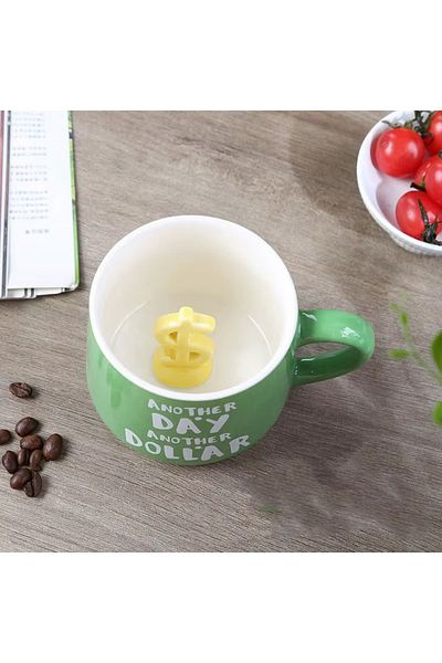 MUKKO HOME Green Porcelain Mug 350ml Dollar Icon Motivation