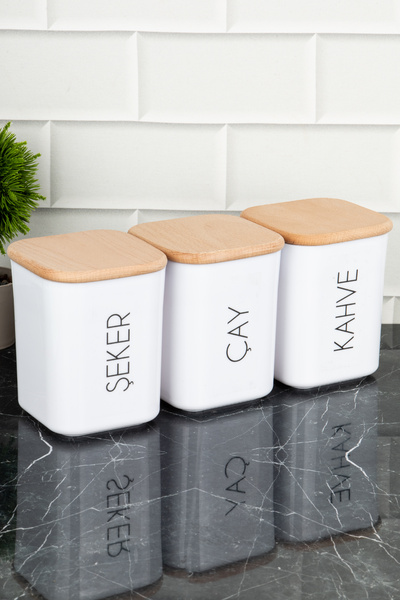 DNS HOME 900ml Acrylic Jar Set - Set of 3 Wooden Vacuum Lid Storage Containers, for Tea, Sugar and Coffee