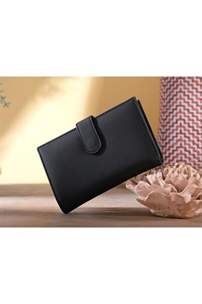 Bagacar Чорний стильний жіночий гаманець на блискавці з кліпсою