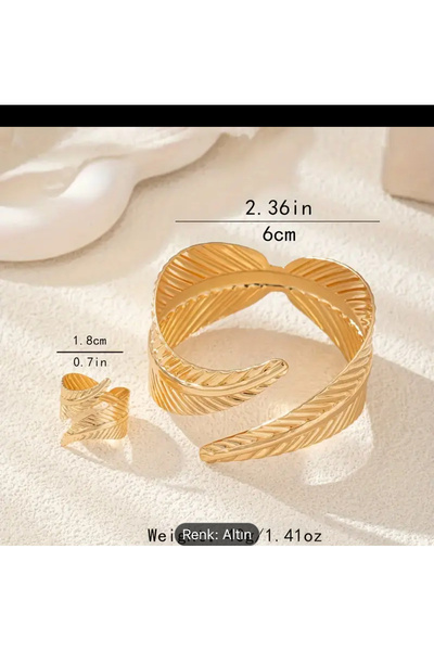 Marmara Fashion Leaf Retro Boheim Bracelet and Ring Elegant Gold Color Stainless Custom Product