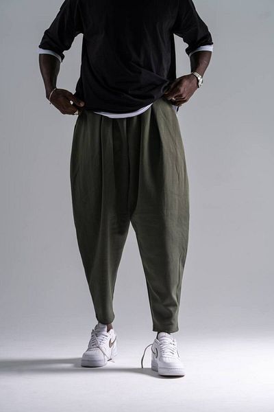Superbluemexico Men's Basic Baggy Carrot Khaki Baggy Trousers