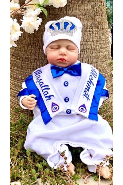 minikiti (İSİM YAZIYORUZ) İsimli Maşallah Yazılı %100 Pamuk Çıtçıtlı Bebek Sünnet Tulum Mevlüt Kıyafeti