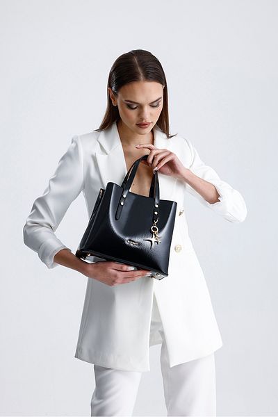 Evident Black Patent Leather Adjustable Special Cross Strap Women's Handbag with Removable Accessories