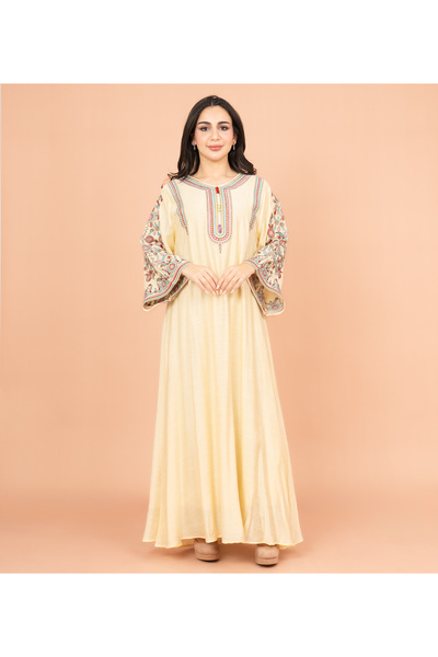 IKKXA جلابية بياقة ماندارين مطرزة يدوياً