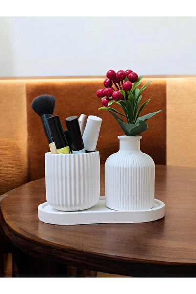 zanfagroup Concrete Makeup Organizer Set Kokina Floral Set (Flower Included)