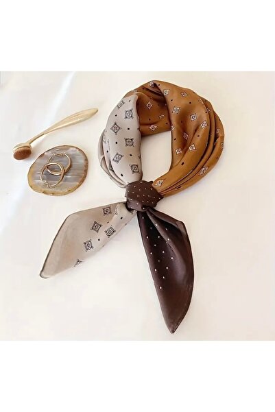 Accessories Vanilla Avenue Brown Dot Detailed Silk Look Square Scarf Foulard Women's Accessory