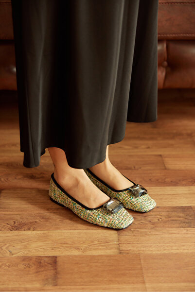 MİLAYA SHOES Mila Stone Detailed Daily Women's Flat Shoes