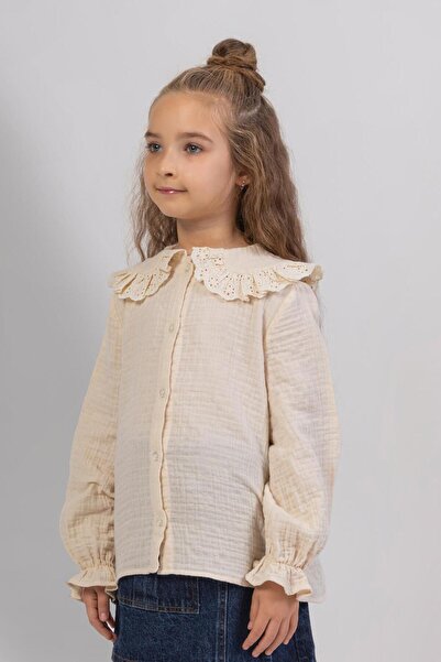 DMB KİDS Yakası Fisto Kız Gömlek - Krem