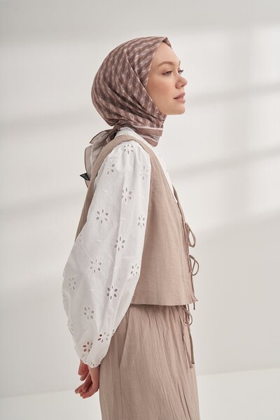 ARMANDA A MONOGRAM DESEN EŞARP - KAMEL