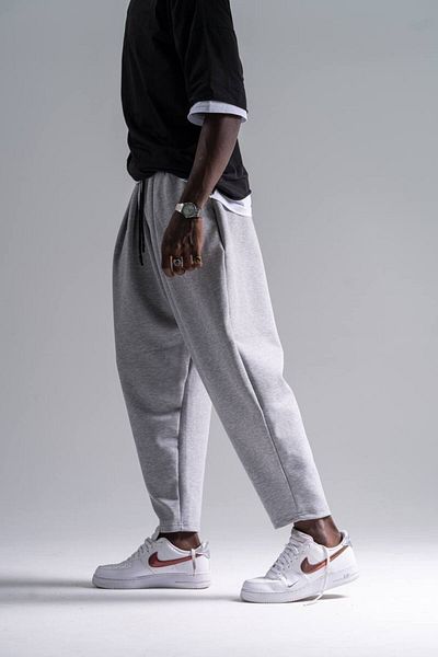 Superbluemexico Men's Basic Baggy Carrot Gray Baggy Trousers