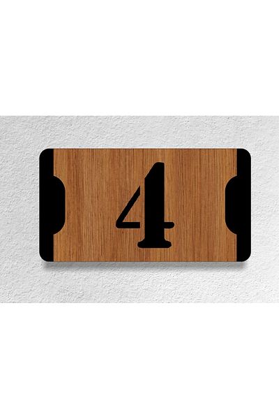 zafrakreklam Horizontal Composite - Wooden Apartment -Apartment Hotel Office Door Number Black & Walnut No-4 Four