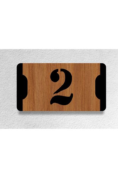 zafrakreklam Horizontal Composite - Wood Apartment -Apartment Hotel Office Door Number Black& Walnut No-2 Two