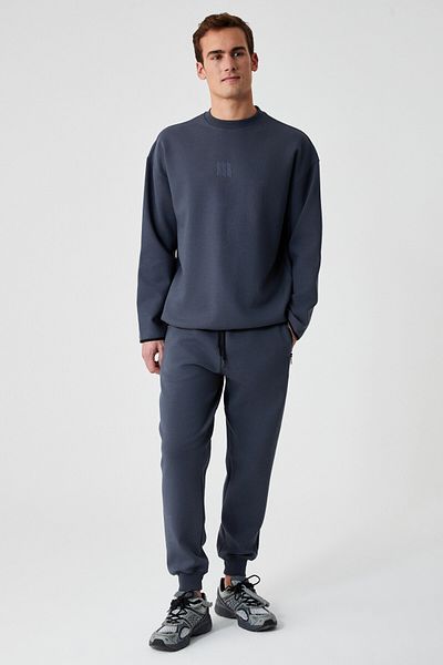 GRIMELANGE Pepo Men's Elastic Waist Relaxed Anthracite Sweatpants with Zippered Pockets and Print Detail
