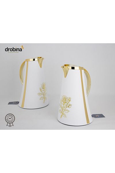 drobina طقم ترامس شاي وقهوة  فاخر بنقشة من دروبينا ابيض
