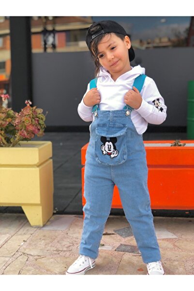 Phers Erkek çocuk nakış baskılı ayarlanabilir askılı kot mavi tulum (((BADY D...