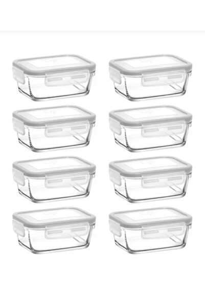 LAV Fresco Kilitli Cam Saklama Kabı 8 Parça 400cc (FRS-237) Beyaz Kapaklı