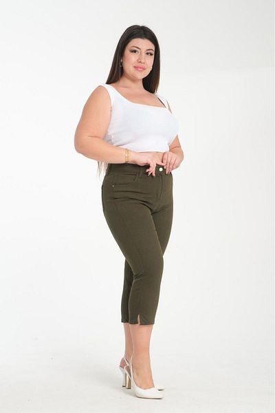 SERRAXXL Plus Size Gabarin Fabric Slit Detail Capri