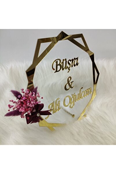 Genel Markalar Masa Isimlik Pleksi Gold Gümüş 6gen 25x25 Çiçekli Isimlik