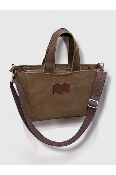 Nuggita Mini Size Zippered Waxed Canvas Brown Handbag / Cross Strap