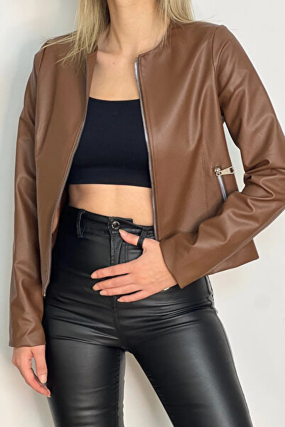 Jaglion Кафяво изчистено кожено яке за нов сезон