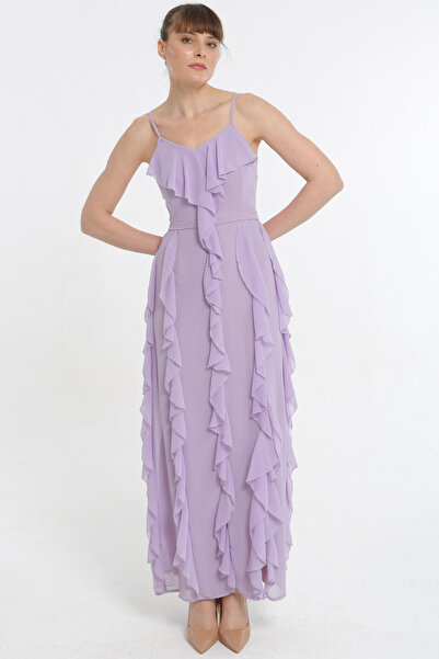 YORSSTYLE ASKILI FIRFIR DETAYLI YIRTMAÇLI MAXİ ELBİSE