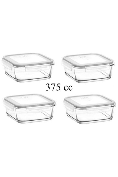LAV Storage Container - Glass Locked Storage Container White 375cc 4 Pieces
