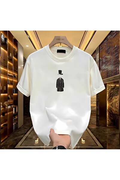 donamod Tricou alb pentru bărbați cu pălărie