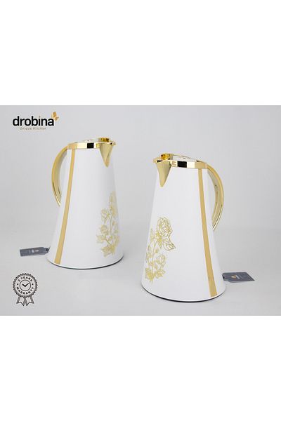 drobina طقم ترامس شاي وقهوة  فاخر بنقشة من دروبينا ابيض