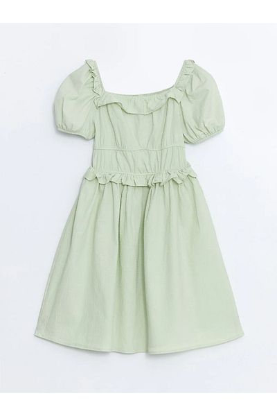 LC Waikiki Lcw Kids Green Square Collar Girl Dress