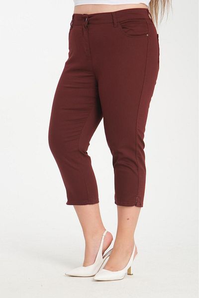 SERRAXXL Plus Size Gabarin Fabric Slit Detail Capri