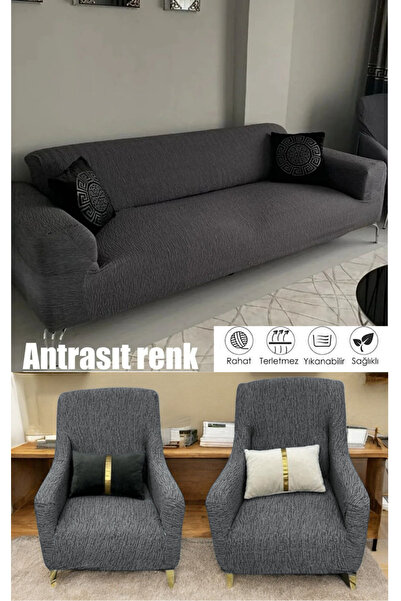 etleshome Jakarlı 3 3 1 1 Lastikli Kanepe Örtüsü | Lastikli Koltuk Örtüsü | K...