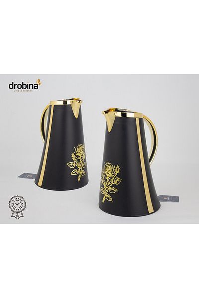 drobina طقم ترامس شاي وقهوة  فاخر بنقشة من دروبينا اسود
