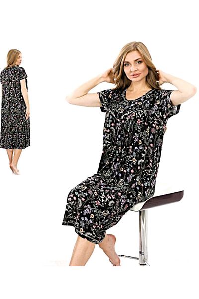 Etoile Short Sleeve Bamboo Women's Nightgown Black