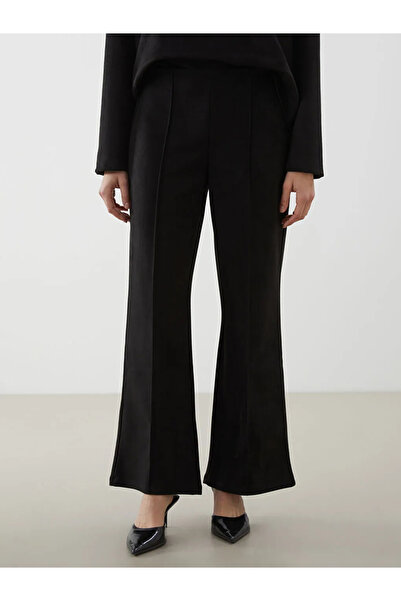 LC Waikiki LCW Comfort Siyah Beli Lastikli Düz Geniş Paça Kadın Tayt Pantolon