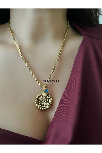SERAMOR قلادة شجرة الحياة من الفولاذ المقاوم للتشوه مع إطار دوريكا