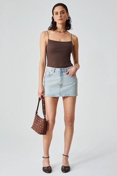 GRIMELANGE Ayane Women's Organic Cotton Twill Stretch Fabric Spaghetti Strap Brown Undershirt