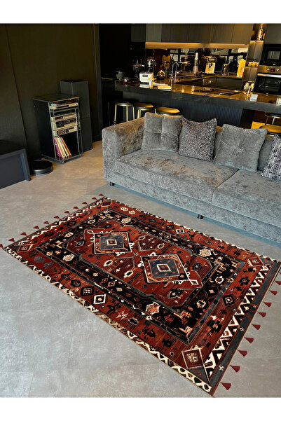 Rugs Modern Halı Royal Etnik Motifler Desenli Püskül Detaylı Dokuma Taban Dek...