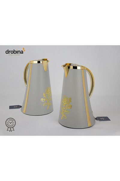 drobina Dropina Light Grey Luxury Printed Tea and Coffee Thermos Set