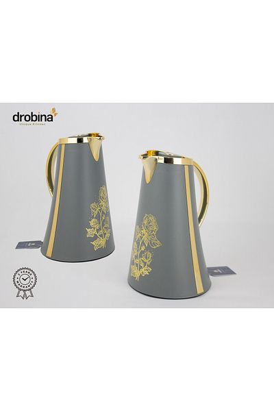 drobina Dropina Dark Grey Luxury Printed Tea and Coffee Thermos Set
